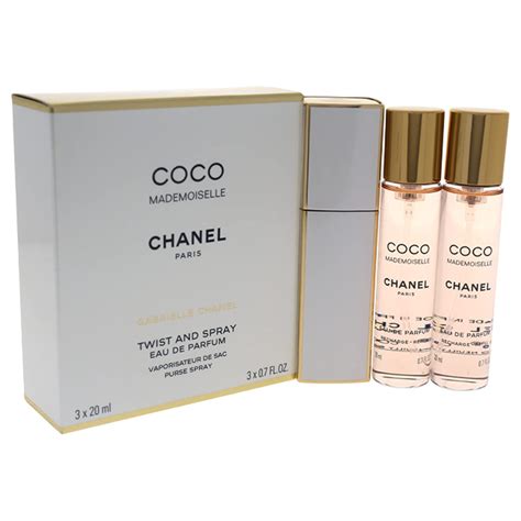 chanel coco mademoiselle eau de toilette twist and spray 3x20ml|coco mademoiselle refill only.